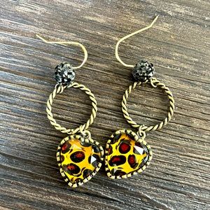 Vintage Betsey Johnson leopard heart earrings